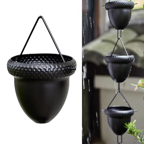 HCZKIUJ Yard Ornament Rain Chains Black, Textured Rain Water Catching System for Heavy Rain, Adjustable Length Rain Chimes Eavestrough Diverter (5m (16.4ft))