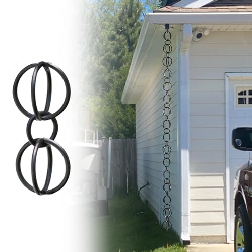 YUSIWOAL Modern Rain Gutter Chains Downspout Decoration with Hooks, Black Aluminum(4M (13Ft))