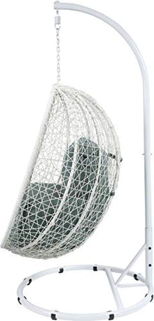Acme Simona Patio Swing Chair with Stand, Green Fabric & White Wicker Green Fabric & White Wicker//Outdoor