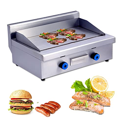 Commercial Propane Gas Griddle, 2 Stainless Steel Burner Tabletop Gas, Portable Table Ttop Grill, Large Non-Stick Steel Griddle, Teppanyaki Cooking Plate, Stainless Steel Portable Flat Top Grill,720