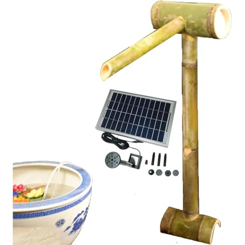 GenSDH Handmade Bamboo Fountain Kit, Solar Bird Bath Fountain, Outdoor Waterfall Feature, Garden Water Spout with Pump, for Lawn, Backyard Pond, Rockery, Stone Trough, 31.5In,27.6in