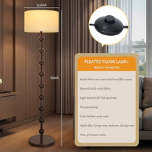French Vintage Country Floor Lamp, Modern Dimmable Floor Light, Walnut Color Wood Ribbon with 9 Round Sphere and Linen Lampshades, for Living Room Bedroom Study Corner