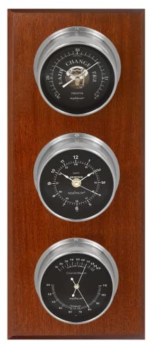 Maximum Executive Three-Instrument Weather Station - Mahogany, Brass Case, Silver Dial