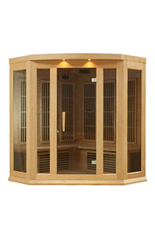 DYNAMIC SAUNAS Maxxus 3 Per Low EMF FAR Infrared Carbon Corner Canadian Hemlock Sauna Natural Finish