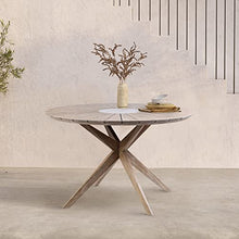 Armen Living Sachi Outdoor Light Eucalyptus Wood and Concrete Round Dining Table