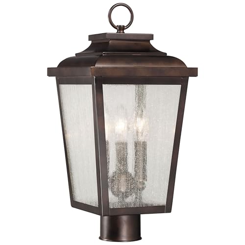 THE GREAT OUTDOORS Irvington Manor 3 Light Post Mount in Chelesa Bronze Finish with Clear Seeded Glass