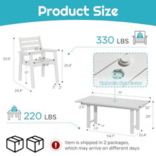 LUXOAK 7-Piece Outdoor Dining Set, 71" HDPE Table with 6 Chairs, Large Outside Patio Furniture with Umbrella Hole for Garden, Backyard, Poolside, White