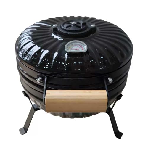 Ceramic Grill with Stainless Steel Grates,Thermometer, Wooden Handle, Outdoor BBQ Smoker for Cooking,Camping,Picnic(A)