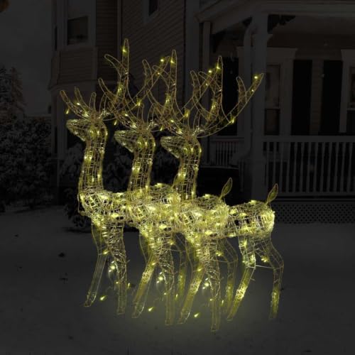 3 Pcs Acrylic Reindeer Christmas Decorations Set, 47.2" Extra Tall Lighted Deer Figures with 140 LED Lights, 8 Modes, Warm White Indoor Outdoor Holiday Yard Decor