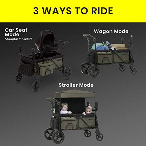 Delta Children Jeep Deluxe Wrangler Stroller Wagon with Cooler Bag and Parent Organizer Black/Olive Green