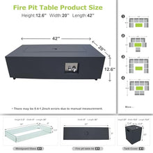 42" Rectangular Outdoor Propane Fire Pit Table with LED for Outside Patio