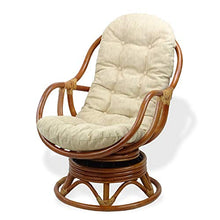 Wickerix Set of 2 Bali Lounge Swivel Rocking Chairs with Cream Cushion and Pelangi Round Coffee Table Natural Rattan Wicker Handmade, Colonial Color