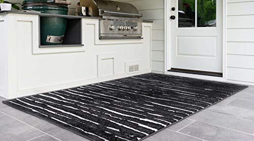 Unique Loom Sabrina Soto Outdoor Collection Geometric Striped Area Rug 8 ft x 10 ft Black/Ivory