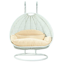 LeisureMod 2 Person Wicker Egg Chair, Cream