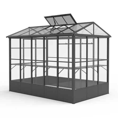 Aluminum Greenhouse with Auto Vent and 8 Ft Height for Backyard Gardening, Polycarbonate Panels