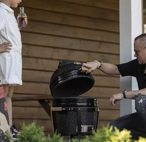 JOSOGO 16 Inch Ceramic BBQ Grill, Portable Smoker Braiser for Home, Garden, Balcony, Patio, Perfect for Steak & Charcoal Cooking(Black)
