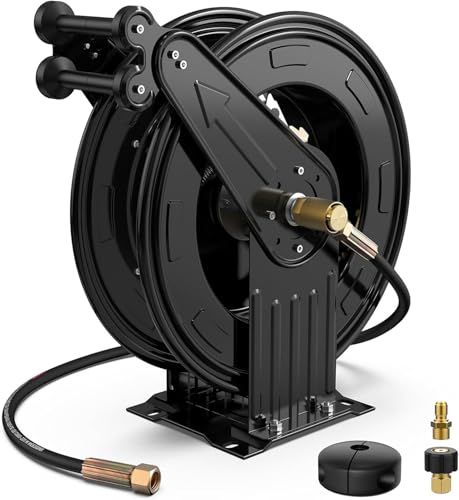 Pressure Washer Hose Reel, Auto Rewind Heavy Duty Steel Professional Power Wash Hose Reel for Air/Oil/Water (10M)