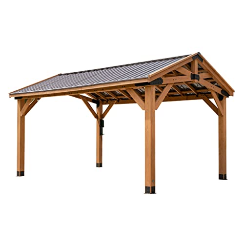 Backyard Discovery Norwood 16 ft. x 12 ft. Cedar Wood Gazebo,Thermal Insulated Steel Roof, Durable, Supports Snow Loads and Wind Speed, Rot Resistant, Backyard, Deck, Garden, Patio