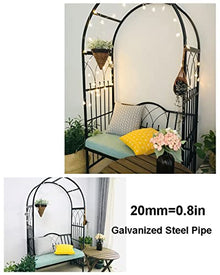 OREKPOT Garden Arch with Seat for 2 People, Metal Arbor Trellis Arbour Archway with Bench for Climbing Gardening Outdoor Garden Lawn Backyard Patio，White