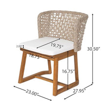 SRECELL 3-Piece Outdoor Bistro Set, Acacia Wood Patio Dining Set with 27.5" Round Table & 2 Wicker Back Chairs with Cushions, Teak Finish Patio Furniture for Balcony, Backyard