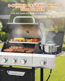 EUHOME 3 Burner Propane Gas Grill with Side Burner, 40,500 BTU BBQ Grill
