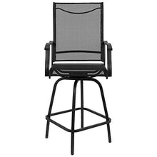 Flash Furniture Valerie All-Weather Swivel Patio Barstools with Footrest and Armrests, Modern Sling Outdoor Bar Height Stools, Set of 2, Black