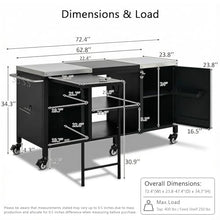 VOOTOLOVER 72.4x47.4x34.3Inches Rolling Black Large Grill Table for Big Green Egg, Metal Outdoor Grill Cart with Fold-Out Prep Table, Shelves & Spice Rack, for Outdoor Cooking Meal Prep Storage