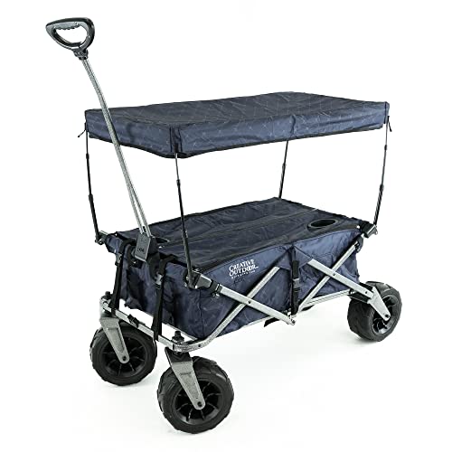 Creative Outdoor Push Pull Stroller Wagon, Beach Hauler XXL Deluxe with Canopy, Collapsible and Portable Heavy Duty Folding Cart, Supports up to 200lbs Weight Capacity, Giant 10" Wheels