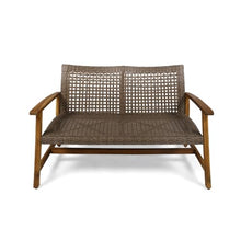 Hassyee Acacia Wood Loveseat for Two Person, Outdoor Furniture with Woven Wicker Backrest and Seat for Backyard, Balcony, Poolside, Outdoor, Classic Chair with Wooden Armrests for Garden (Natural)