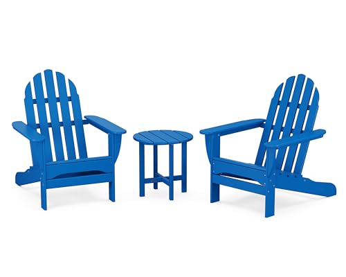 POLYWOOD PWS417-1-PB Classic 3-Piece Chair Side Table Adirondack Seating Set, Pacific Blue