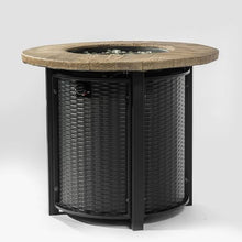 30" Propane Gas Fire Pit Table, Round Steel Fire Pit with Imitation Wood Grain Finish for Outside Patio Deck Garden Backyard- Black