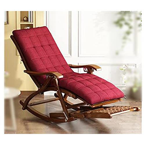QUANGJN Folding Outdoor Rocking Chair with Footrest and Cushion Wooden Frame Chaise Lounge for Living Room Bedroom Office Comfy Single Leisure Sofa Chair,