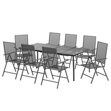 Heofavd 9-Piece Garden Dining Set Anthracite Powder-Coated Steel Outdoor Patio Furniture 78.7x39.4 Table 8 Foldable Chairs Adjustable Armrests Modern Bistro Backyard Balcony Deck