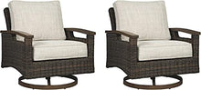 BOWERY HILL Transitional Swivel Patio Wicker Arm Chair Set of 2 Brown