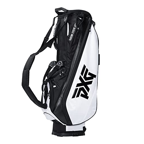 PXG Golf Lightweight Carry Bag with Carbon Fiber Stand Legs, 4-Way Top, Disconnect Straps, Padded Back Panel, Insulated Water Bottle Pocket, and Snap-on Rain Hood Black and White