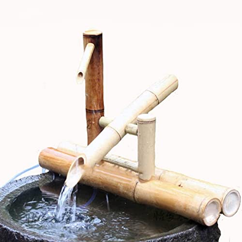 GenSDH Solar Powered Bamboo Fountain Outdoor, Feng Shui Zen Water Fountains, Indoor Outdoor Garden Water Landscape, for Indoor Outdoor Backyard Lawn