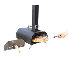 Outdoor Wood Pellet Pizza Oven, Pizza Maker with Rotating Pizza Stone, Built-in Thermometer, Foldable Legs, and Removable Chimney for Backyard, Camping, and BBQ (11" Stainless Steel Pellet Pizza Oven)