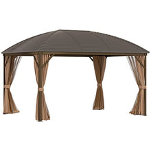 Outsunny 10' x 13' Hardtop Gazebo Canopy with Steel Roof and Netting, Brown