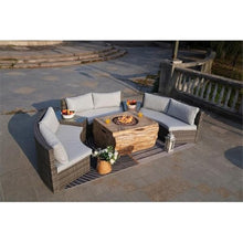 Direct Wicker 6-Pieces Gray Aluminum Halfmoon Sectional Seating with Rectangle Grain Firepit