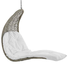 Modway Landscape Wicker Rattan Outdoor Patio Porch Chaise Lounge Hanging Swing Chair Set with Stand in Light Gray White