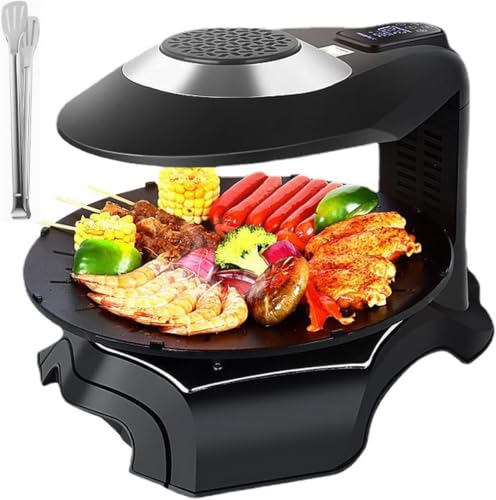Electric Smokeless Grill with 360° Rotating Tray for Home and Camping – 14-Inch Touch Screen Bbq,Temperature 80–280°c,Timer 1–80 Minutes