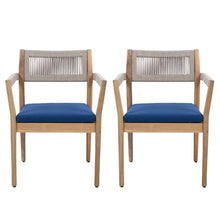 callmego Natural Acacia Wood Outdoor Dining Chairs – Rustic Teak-Look Patio Seating with Woven Rope Accents and Weather-Resistant Cushions (Navy + Teak+ Beige + Acacia Wood + Fabric + Rope-1)