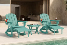 Patio Kingdom All-Weather HDPE Rocking Adirondack Chairs Set of 2, Heavy Duty Folding Patio Rocker Chairs with Ergonomic High Back, 2-Piece Outdoor Lounge Seating for Front Porch Yard, Aruba Blue