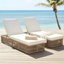 Christopher Knight Home Xayo Set of 2 Patio Chaise Lounge Chair Outdoor with 4-Thick Cushion, Metal Poolside Sun Lounger with Cross-Weave Rope Accent, Adjustable Backrest Pool Lounger, Beige + Cream