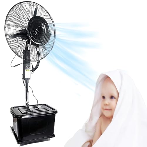 DMVWJR Industrial Metal Misting Fan, Outdoor Commercial Oscillating Pedestal Fan With Mist, 3 Cooling Speeds, For Patio, Outside Restaurant, Garage, Gym, Factory Workshop(22inch)