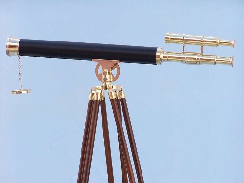Hampton Nautical Floor Standing Brass/Leather Griffith Astro Telescope 64" Brass