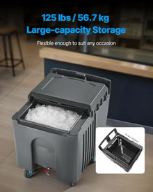 VEVOR Commercial Ice Bin, 125 lbs Portable Ice Caddy, 31.5 x 22.8 x 29 inch Insulated Ice Carrier with 4 Wheels and Flip Lid, Large Ice Bin for Catering, Kitchens, Bistros, Restaurants, and Bars