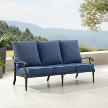 Oakland Living Black Aluminum Patio Deep Seating Outdoor Sofa Couch with Blue Cushions