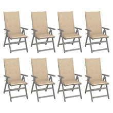 KTHLBRH 8-Piece Outdoor Reclining Chair Set with Grey Beige Cushions, Solid Acacia Wood Patio Seating for Terrace Garden