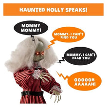 ASDJKL Holiday Decoration Creepy Doll Halloween Decoration, Haunted Holly Sound Activated Holiday Prop w/Light-Up LED Eyes, Pre-Recorded Phrases Halloween Decorations